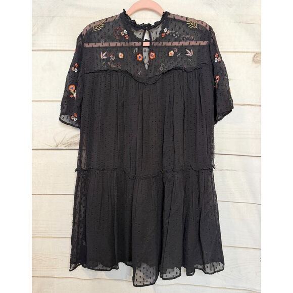 ZARA Dress Size SM Black With Floral Appliques - Picture 2 of 4